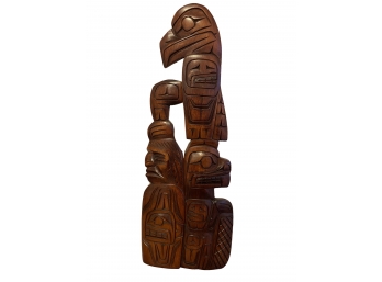 A Carved Wooden Canadian Indigenous Totem Plaque Made By Darren Yelton Beaver, 1983