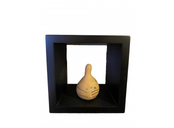 A Miniature Painted Gourd In Square Shadowbox Wall Pocket