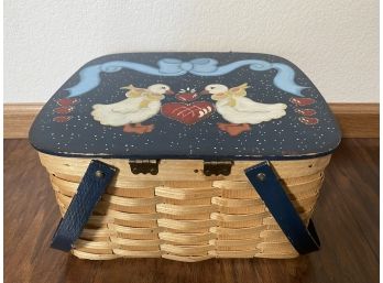 A Fabulous Hand Painted Picnic Basket With Sweet Ducks!