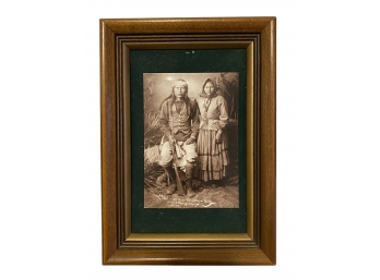 A Great Antique Natchez Photo Mounted On Green Felt Of An Apache Couple