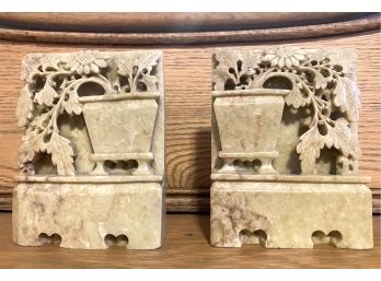 Pair Of Two Vintage Carved Soapstone Bookends