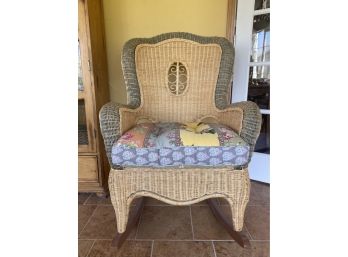 A Nice Faux Wicker Rocking Chair With Cottage Chic Upholstered Cushion