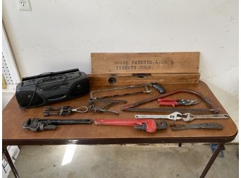 Collection Of Vintage Tools Level And Boom Box