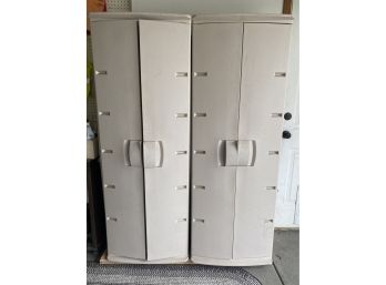 A Pair Of Two Tall Rubbermaid Storage Lockers