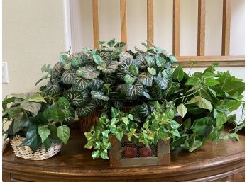 Four Artificial Plants In Baskets Including Pothos And Ivy
