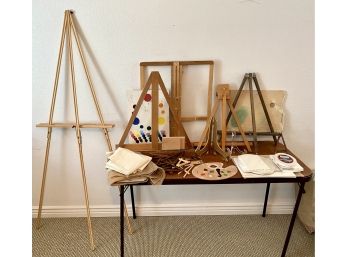 Grouping Of Easels Blank Canvases Etc