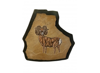 Pete Cattermole (Idaho Springs) Wall Plaque Featuring Big Horn Sheep On Stone