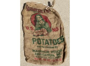 A Farmerette Vintage Burlap Platteville, Colorado Potato Association Bag