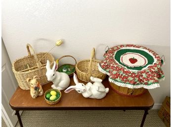 Collection Of Easter Decor Including Vintage Strawberry Basket