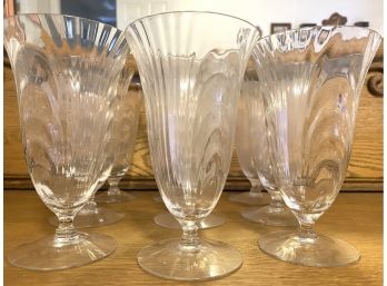 9 Tall Crystal Water Glasses With Wave Like Pattern