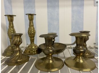 A Nice Collection Of Brass Taper Candle Holders