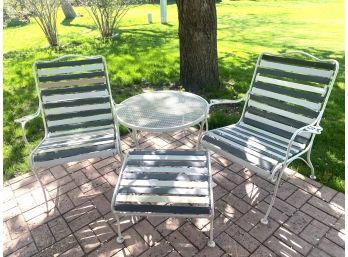 Lovely Vintage Wrought Iron Patio Seating With Vinyl Strap Chairs