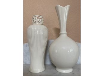 A Pair Of Two Vintage Lenox Vases Including One Lenox Quoizel Reticulated Vase