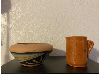 A Pair Of Two Native Miniature Pottery Pieces Including Signed Laguna New Mexico Pottery