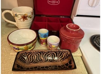 Fun Kitchen Grouping Including Fulton Street Tea Chest With Red Felt Liner