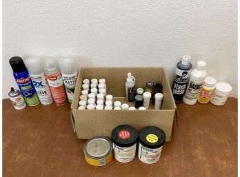 Grouping Of Paints Including Acrylic Clear Coats Gesso And More