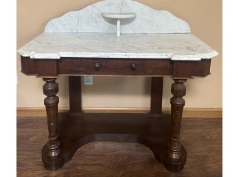 A Gorgeous Antique Marble Top Commode With Bobbin Carved Wooden Legs