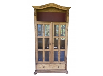 A Fabulous Solid Wood Breakfront Display Case With French Window Paned Doors