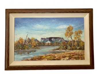 Signed K. Fay River And Plateau Oil On Canvas