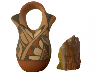 A Signed Navajo Wedding Vase Made By Chinana Jemez & Rock Shard