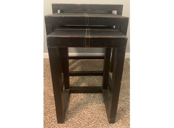 Cute Trio Of Wooden Nesting Tables With Leather  Tops
