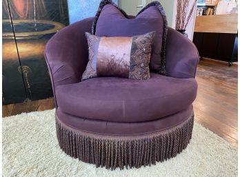 A  Lovely Upholstered Swivel Club Chair With Fringe & Accent Pillows