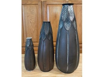 Three Pretty Vases With Leaf Details