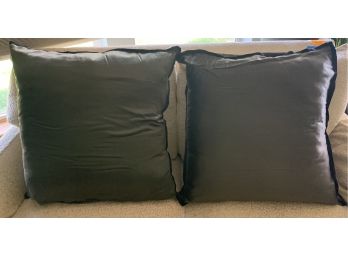 2 Large Silk Pillows. Deep Forest Green With Black Trim