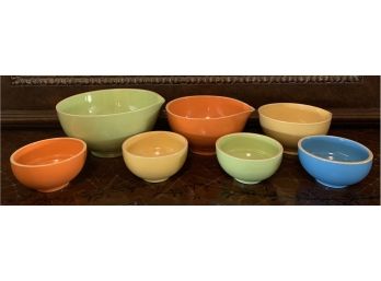 3 Multi Colored Mixing Bowles W 4 Small Sauce Bowls
