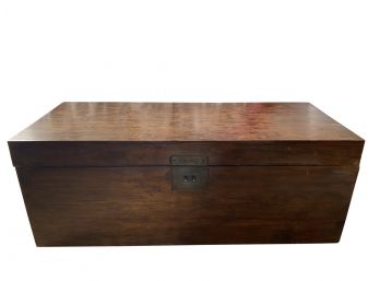 Solid Antique Teakwood Chest From Poland  With Brass Hardware Detailing