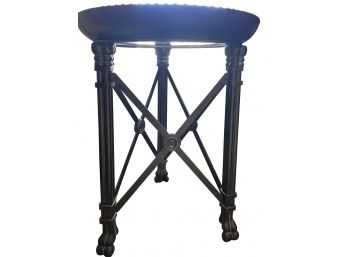 A Heavy Italiante Style Side Table With Leather Accent And Glass Top