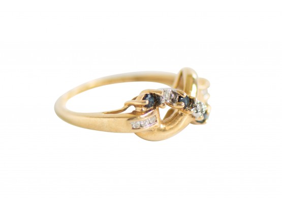 Size 7 10k Gold Ring With Sapphires And Tiny Accent Diamonds
