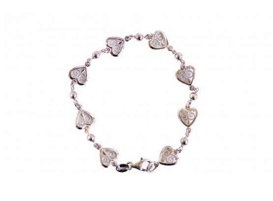 Lovely Dainty Hearts Bracelet Stamped 925 Sterling Silver Made In Italy