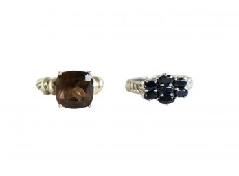 Size 7 Twisted Sterling Silver And Multi Stone Rings Including Smokey Quartz And Sapphire