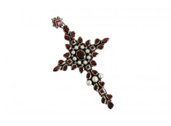 Multi Stone Sterling Silver Cross Pendant With Garnet And Pearl