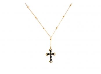 Elegant Gold Plated Sterling Silver Cross Pendant With Deep Blue Sapphires On Chain