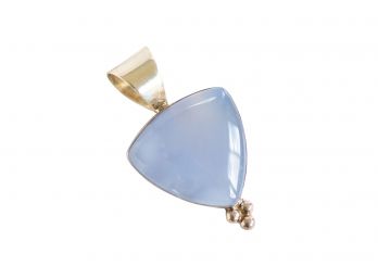 Fabulous Large Stamped Sterling Silver Blue Chalcedony Pendant