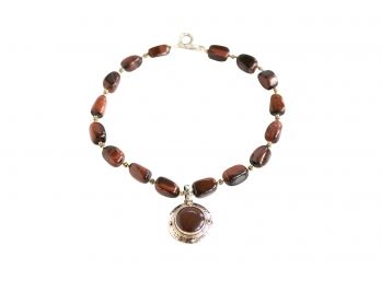 Gorgeous Red Tiger's Eye And Sterling Silver Stone Necklace