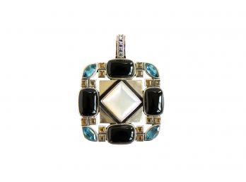 Sterling Silver Thai Multi Stone Pendant With Onyx, Mother Of Pearl, Blue Topaz And Citrine