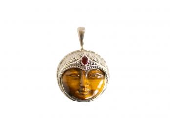 Gorgeous Sajen Marked 925 Sterling Tigers Eye And Red Stone Pendant