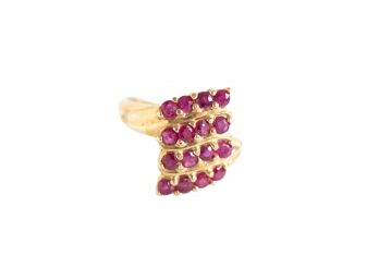 Size 7 Timeless 10k Gold Ring With Vibrant Pink Rubies