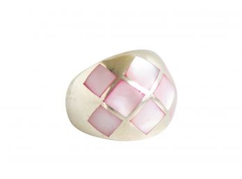 Sterling Silver And Pink Mother Of Pearl Inlay Stone Ring