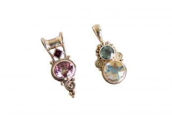 Pair Of Gorgeous Multi Stone Sajen Sterling Silver Pendants With Beautiful Stones