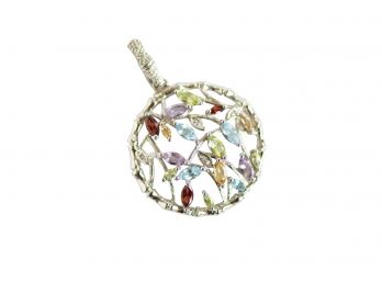 Sterling Silver Stamped Multi-stone Pendant With Amethyst, Peridot, Citrine, Topaz And Garnet