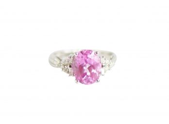 10k White Gold And Large Pink Stone Ring Size 7