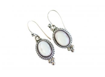 Beautiful Twisted Sterling And Moonstone Drop Earrings With Fish Hook Backs