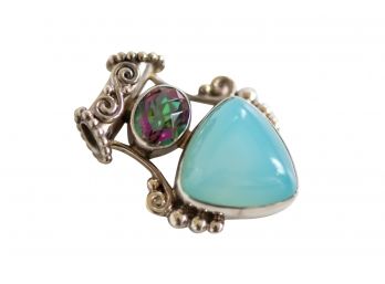 Sajen Multi Stone Sterling Silver Pendant With Mystic Topaz And Chalcedony