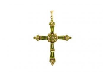 10k Gold And Green Peridot Cross Pendant