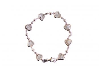 Lovely Dainty Hearts Bracelet Stamped 925 Sterling Silver Made In Italy