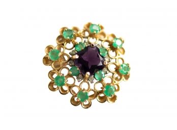 10k Gold And Amethyst Pendant With Emerald Accent